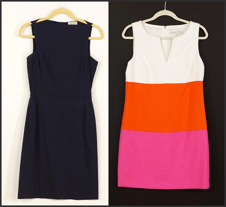 A Trina Turk Dress.: A Trina Turk Dress. Cotton blend color block sleeveless dress with V neck. Together with a Lanvin navy blue cotton blend sleeveless dress Trina Turk size: 6