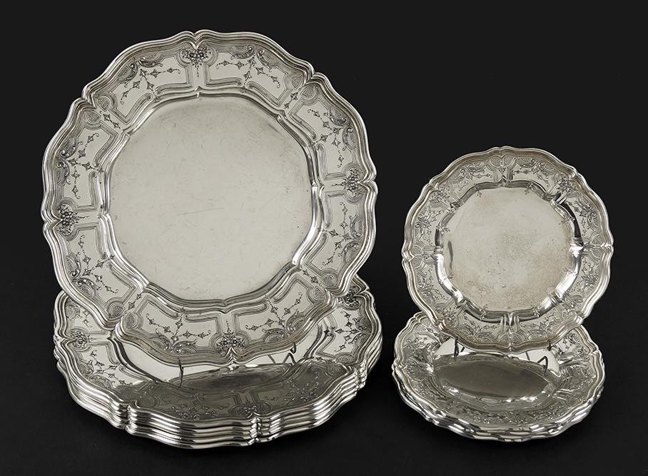A Set of Six Gorham Sterling Silver Chargers. (1 of 13)
