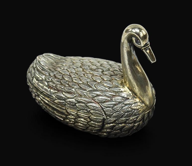A Mexican Sterling Silver Swan Form Box. (1 of 1)