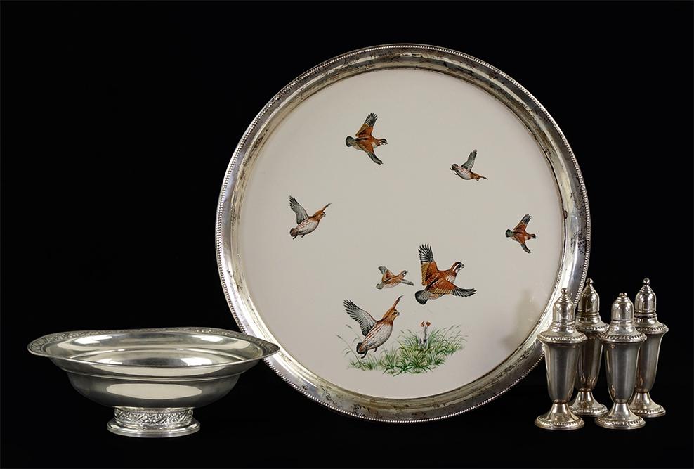 A Revere Sterling Silver and Ceramic Tray. (1 of 1)