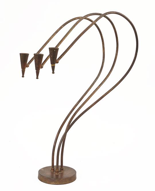 An Antkoviak Metal Three-Light Candelabra.: An Antkoviak Metal Three-Light Candelabra. 26 1/4" x 18" x 9"