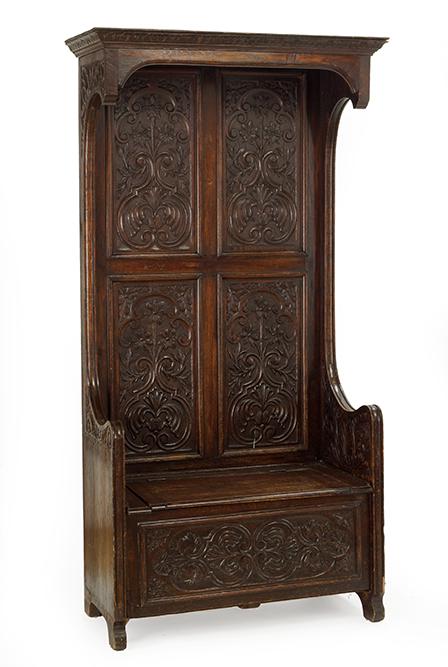 A Carved Oak Hall Bench. (1 of 1)