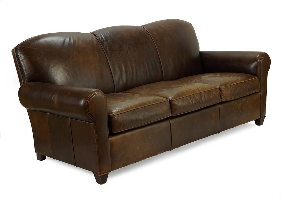 A Crate & Barrel Brown Leather Three Cushion Sofa. (1 of 1)