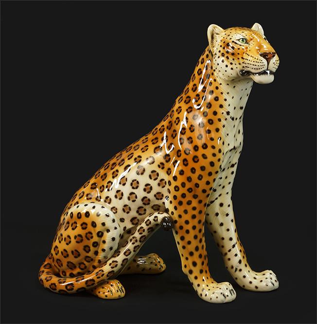 A Glazed Ceramic Seated Leopard. (1 of 11)