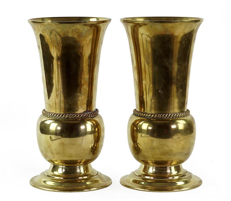 A Pair of Brass Vases.: A Pair of Brass Vases. Height: 12"
