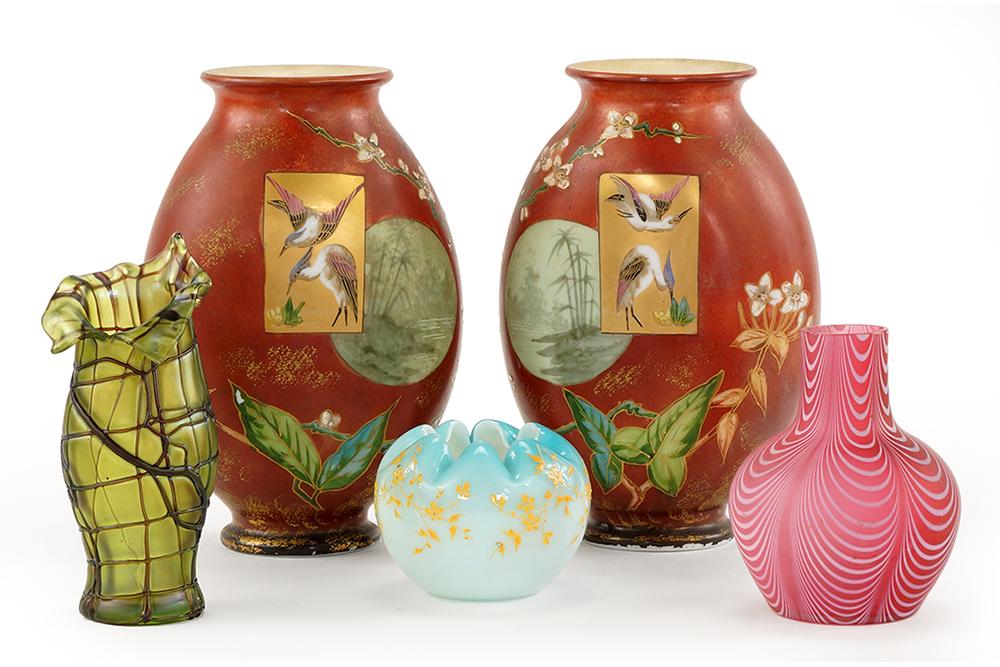 A Pair of Painted Cased Glass Vases. (1 of 1)