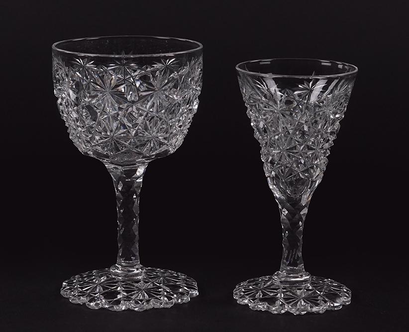A Set of Hawkes Russian American Brilliant Cut Sherry: A Set of Hawkes Russian American Brilliant Cut Sherry and Wine Glasses. Consisting of four wine and four sherry glasses, all hobs cut with pyramidal star, heavy blank for full cutting on foot, the ste