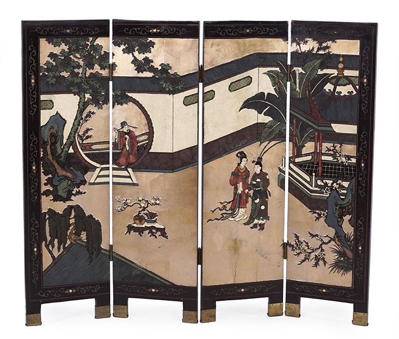 A Chinese Coromandel Four-Panel Screen. (1 of 2)