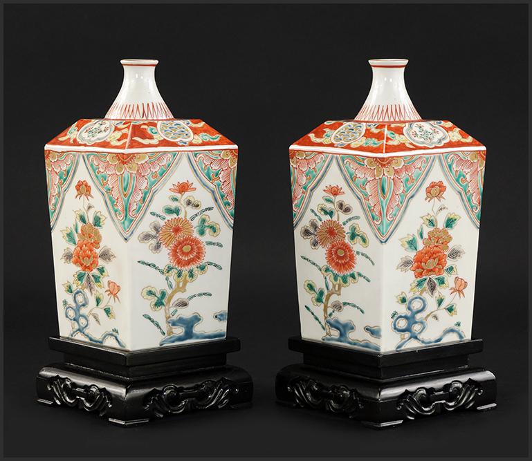 A Pair of Imari Bottle Form Porcelain Vases. (1 of 1)