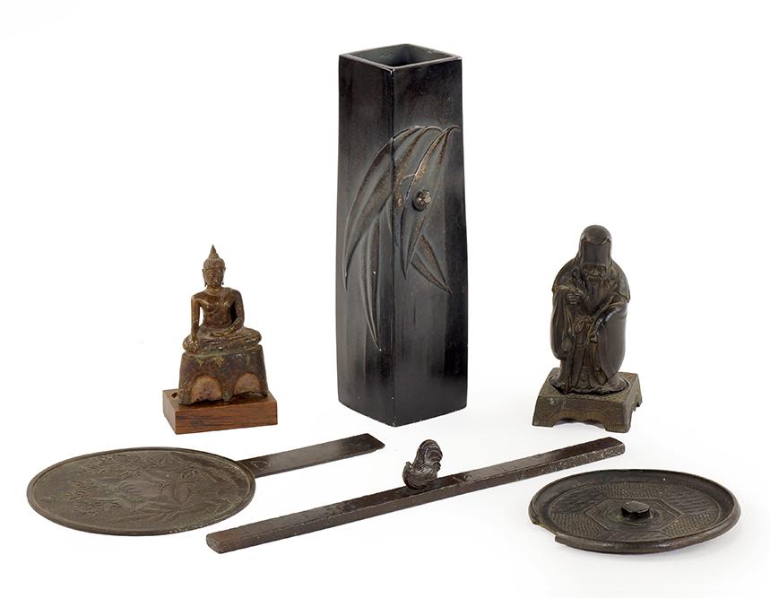 A Collection of Asian Metal Decorative Items. (1 of 6)