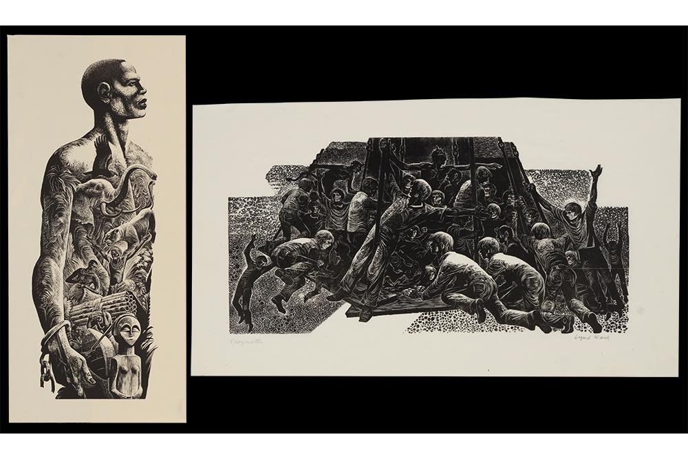 Lynd Ward (American, 1905-1985) Playmates.: Lynd Ward (American, 1905-1985) Playmates. Wood engraving, pencil signed lower right and titled, unframed. Together with 'African Man' by Ward, unsigned 9.25" x 18.75"