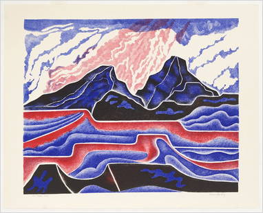 Harry Brodsky (American, 1908-1997) Two Peaks.: Harry Brodsky (American, 1908-1997) Two Peaks. Color lithograph, 1988, pencil signed lower right, titled, and numbered 5/24, unframed 19" x 23.5"