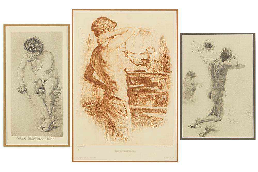 After Otto Greiner (German, 1869-1916) Three Works.: After Otto Greiner (German, 1869-1916) Three Works. Photogravures after the artist's nude drawings, published 1912 Larger sight: 12" x 9" frame: 21" x 17"