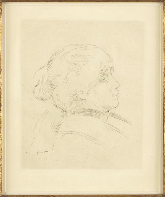 Pierre-Auguste Renoir (French, 1841-1919) Berthe: Pierre-Auguste Renoir (French, 1841-1919) Berthe Morisot. Drypoint, circa 1892, before cancellation marks. Ref: Stella 4 4.5" x 3.75" Frame: 15.5" x 12.5"