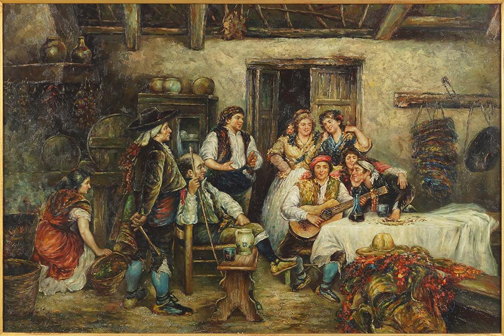 Rossi (20th Century) Interior Scene.: Rossi (20th Century) Interior Scene. Oil on canvas, signed lower left Canvas: 24" x 36" Frame: 37" x 49"