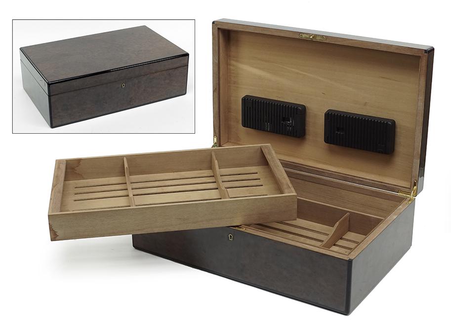 An Ebony and Burlwood Humidor.: An Ebony and Burlwood Humidor. 6 3/4" x 21 1/4" x 13 1/4"