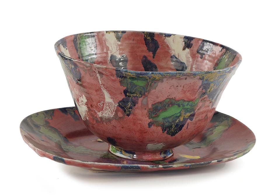 Janice Tchalenko (British, 1942-2018) A Bowl and: Janice Tchalenko (British, 1942-2018) A Bowl and Platter. Comprising a glazed earthenware platter (19" x 15 1/2") and bowl (8 1/4" x 14")
