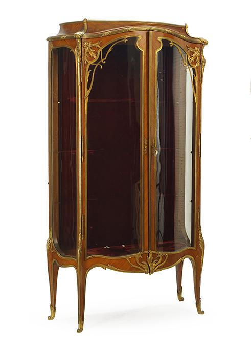 A Vitrine.: A Vitrine. Ormolu mounted glass and wood vitrine with three glass shelves 75" x 37" x 18"