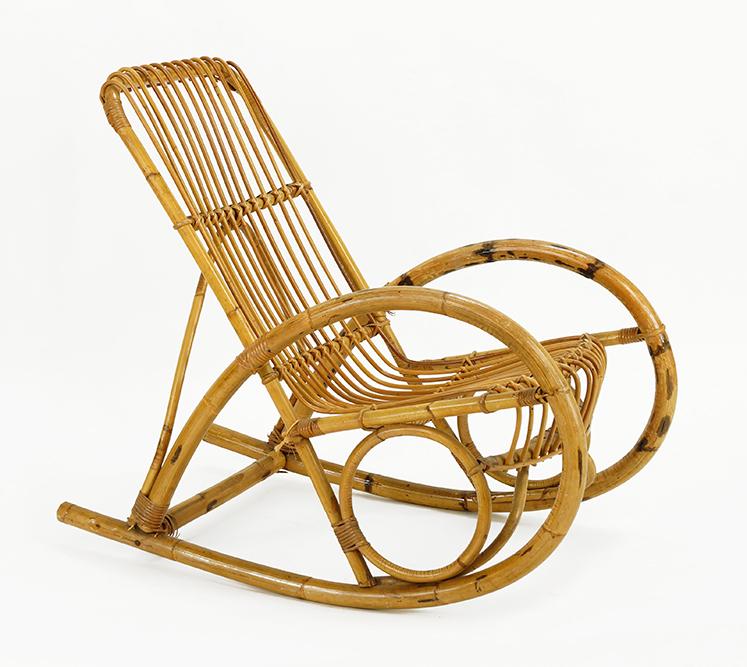 A Franco Albini Rattan Rocking Chair.: A Franco Albini Rattan Rocking Chair. 36" x 22" x 40"