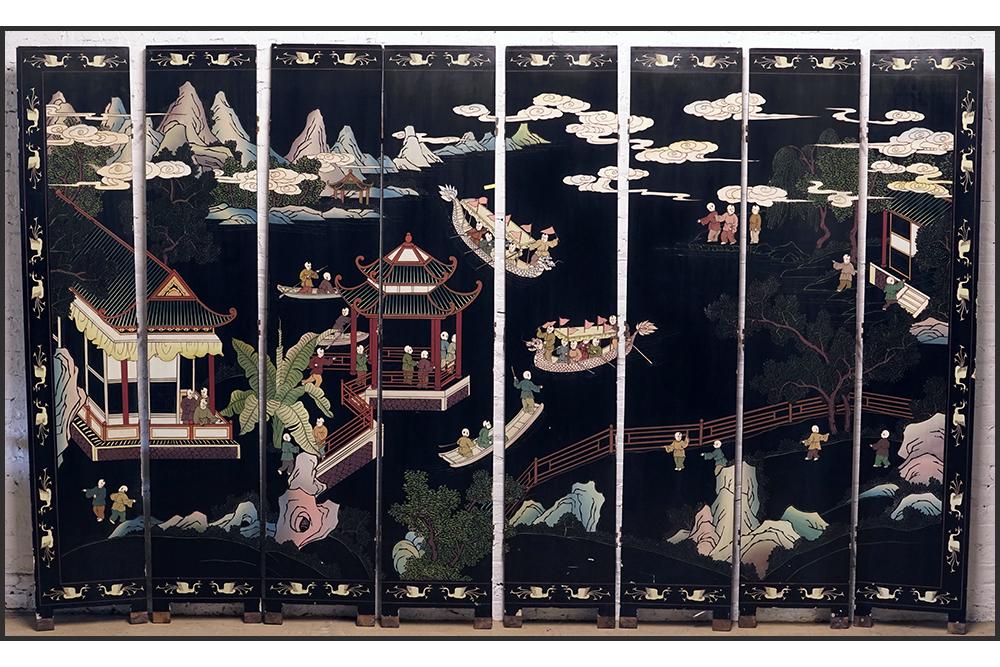 A Chinese Eight-Panel Screen.: A Chinese Eight-Panel Screen. Each panel: 84" x 16"