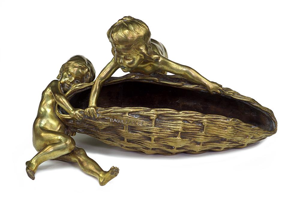 A Raoul Larche Gilt Bronze Figural Group.: A Raoul Larche Gilt Bronze Figural Group. Signed Length: 10.5"