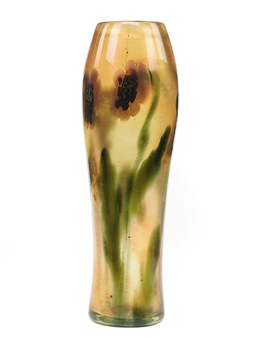 A Tiffany Studios Paperweight Vase.: A Tiffany Studios Paperweight Vase. Translucent iridescent glass vase with floral decoration throughout. Button pontil is signed "2893N L.C. Tiffany Favrile" Height: 9.25"