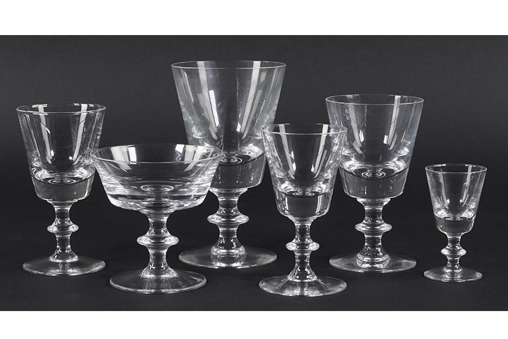 A Val St. Lambert Crystal Stemware Service.: A Val St. Lambert Crystal Stemware Service. State Plain pattern. Comprising 17 water goblets, 23 wine goblets, 41 white wine goblets, 12 red wine goblets, 12 champagne / sherbet goblets and 17 cordial