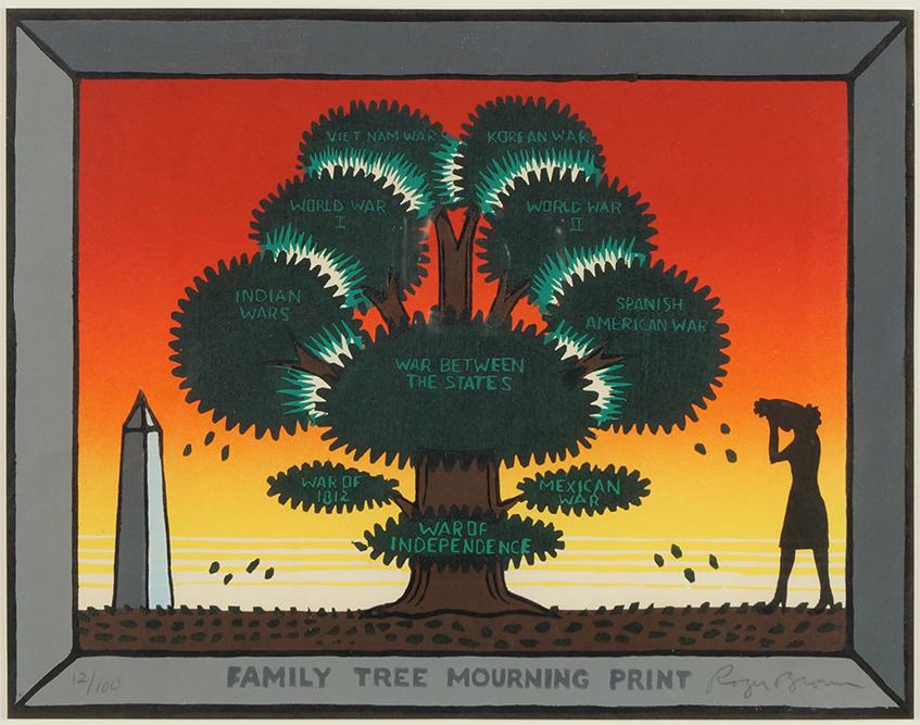 Roger Brown (American, 1941-1997) Family Tree Mourning: Roger Brown (American, 1941-1997) Family Tree Mourning Print. Color woodcut, 1987. Pencil signed lower right and numbered 12/100. Reference: Adrian/Born 36. Provenance: Phyllis Kind Gallery, Chicago S