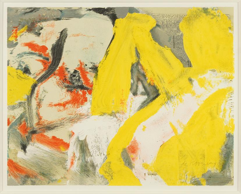 Willem de Kooning (Dutch/American, 1904-1997) The Man: Willem de Kooning (Dutch/American, 1904-1997) The Man and the Big Blonde. Offset color lithograph, 1982. Pencil signed lower right and numbered 34/150 Sight: 21" x 26.75" Frame: 29.75" x 35"