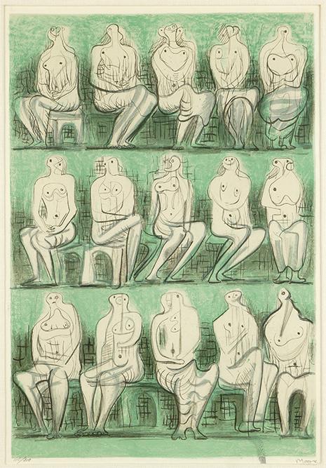 Henry Moore (British, 1898-1986) Seated Figures.: Henry Moore (British, 1898-1986) Seated Figures. Color lithograph, 1957. Pencil signed lower right and numbered 116/200. Reference: Cramer 37 Sight: 21" x 14.25" Frame: 27.75" x 20.75"