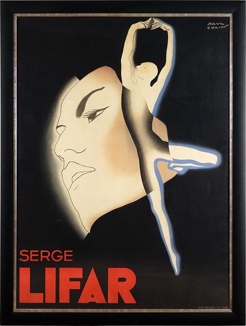 Paul Colin (French, 1892-1985) Serge Lifar.: Paul Colin (French, 1892-1985) Serge Lifar. Color lithographic poster, 1935. Printed by Bedos & Cie, Paris. Provenance: Colletti Antique Poster Gallery, Chicago Sight: 61" x 44.5" Frame: 67.5" x 50.75