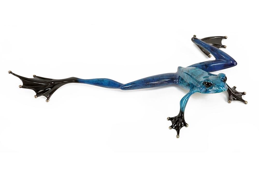 Tim Cotterill (British, B. 1950) Blue Frog.: Tim Cotterill (British, B. 1950) Blue Frog. Polychrome bronze sculpture of a blue frog. Signed, dated and numbered "05 Tim 757/1000 ES" 3 1/4" x 14" x 7"