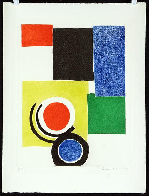 Sonia Delaunay (French, 1885-1979) Composition.: Sonia Delaunay (French, 1885-1979) Composition. Color etching and aquatint, circa 1970, pencil signed lower right and inscribed 'H.C.' (the edition was 125), unframed 19.5" x 15.75"