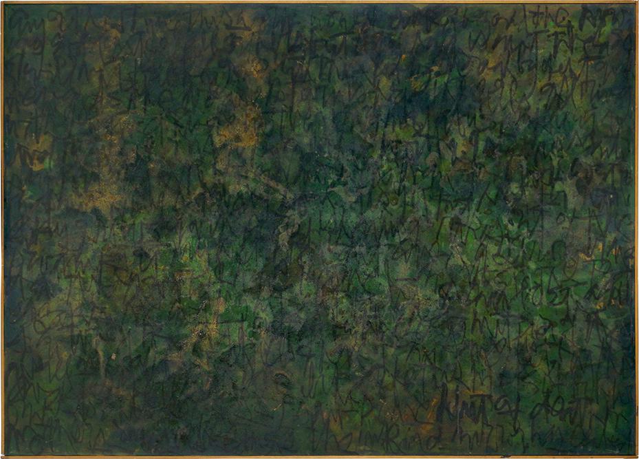 Harry Bouras (American, 1931-1990) Message: When All is: Harry Bouras (American, 1931-1990) Message: When All is Tried. Oil on canvas, signed en verso, titled, dated 7-74, inscribed 'No. 16', and bearing the artist's stamp 68" x 96" Frame: 69" x 97"