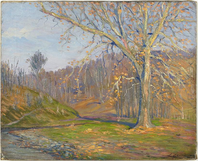 Louis Phillipe Grumieaux (Belgian-American, 1872-1953): Louis Phillipe Grumieaux (Belgian-American, 1872-1953) Autumn Light. Oil on canvas, signed lower right, unframed. Provenance: Estate of the Artist 18" x 22"