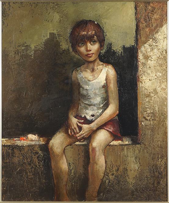 Bernard Locca (French, 1926-1997) Young Boy Seated.: Bernard Locca (French, 1926-1997) Young Boy Seated. Oil on canvas, signed lower right 29" x 24" Frame: 35.5" x 30.75"