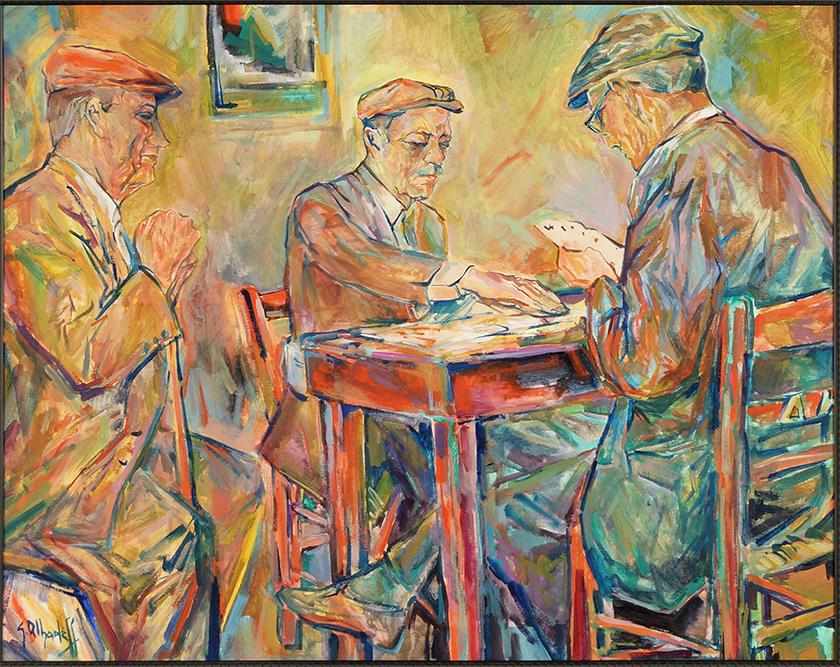 Samuel Alhedeff (American, 1895-1978) Card Game.: Samuel Alhedeff (American, 1895-1978) Card Game. Oil on canvas, signed lower left 24" x 30" Frame: 31" x 37"
