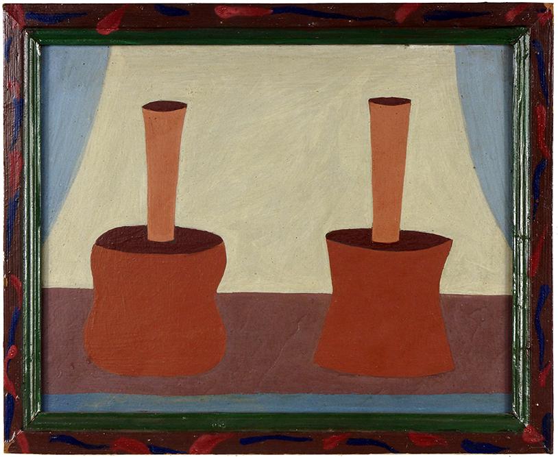 Bryan Illsley (British, B. 1937) Two Mallets: 1978.: Bryan Illsley (British, B. 1937) Two Mallets: 1978. Acrylic on masonite. Initialed, dated and titled en verso Board: 13 1/2" x 17 1/2 Frame: 15 3/4' x 19 1/2"