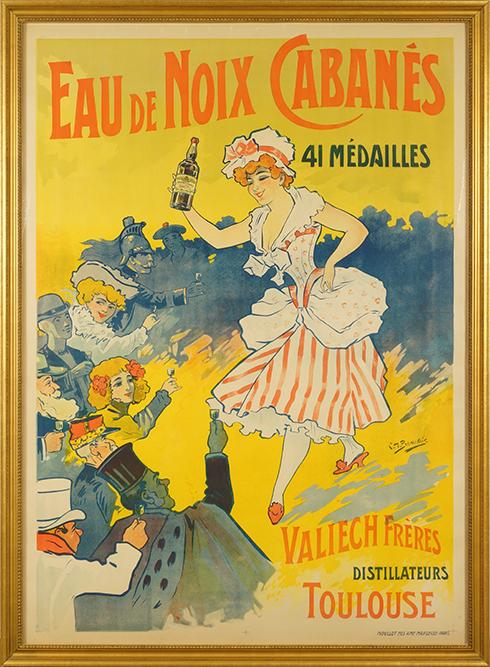 C.H. Beauvais (French, 19th Century) Eau de Noix: C.H. Beauvais (French, 19th Century) Eau de Noix Cabanes. Color lithographic poster, printed by Moullot Fils Aine, Marseille-Paris 63" x 45" Frame: 66 3/4" x 48 3/4"