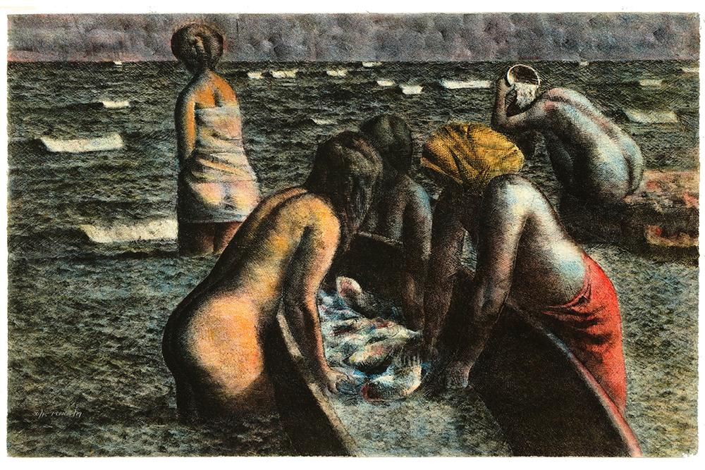 Armando Morales (Nicaraguan, 1927-2011) Pescaderas.: Armando Morales (Nicaraguan, 1927-2011) Pescaderas. Color lithograph, pencil signed lower left, dated '79 and numbered 20/75, unframed 21 1/2" x 33 3/4"