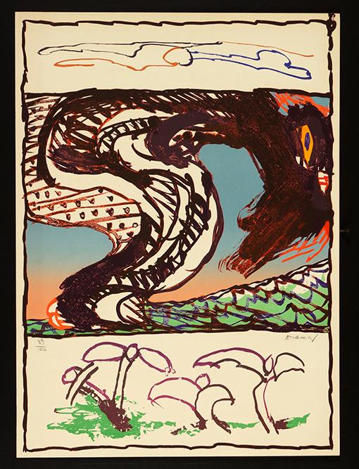 Pierre Alechinsky (Belgian, B. 1927) Title Unknown.: Pierre Alechinsky (Belgian, B. 1927) Title Unknown. Color lithograph, pencil signed lower right and numbered 89/100, unframed 33 1/4" x 24 1/4"
