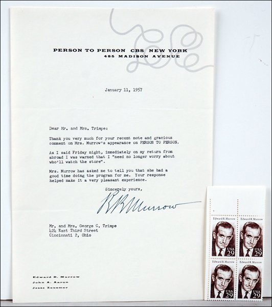 MURROW, EDWARD R. LETTER SIGNED.