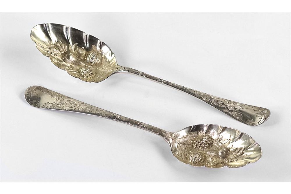 A Pair of English George II Silver Berry Spoons. (1 of 1)