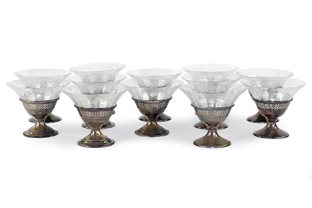 A Set of Twelve Sterling Silver and Glass Sherbet (1 of 1)