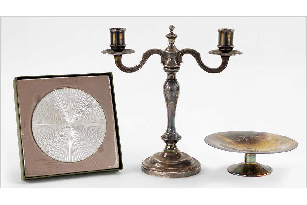 A Christofle Silverplate Two-Light Candelabra. (1 of 1)