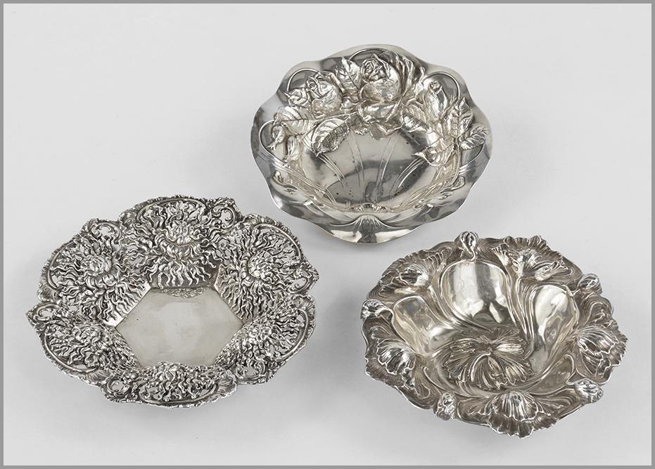 Three American Sterling Silver Art Nouveau Bowls. (1 of 1)