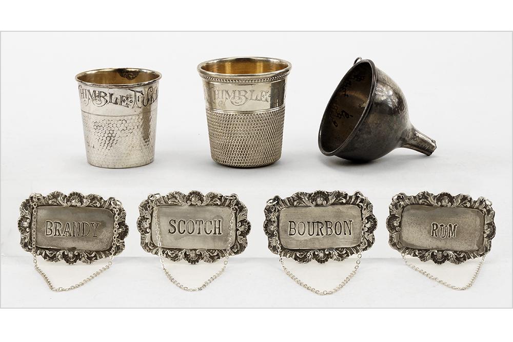 A Set of Four Sterling Silver Decanter Tags. (1 of 1)