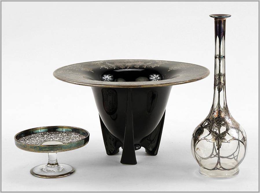 A Sterling Silver Overlay Glass Bottle Vase. (1 of 1)