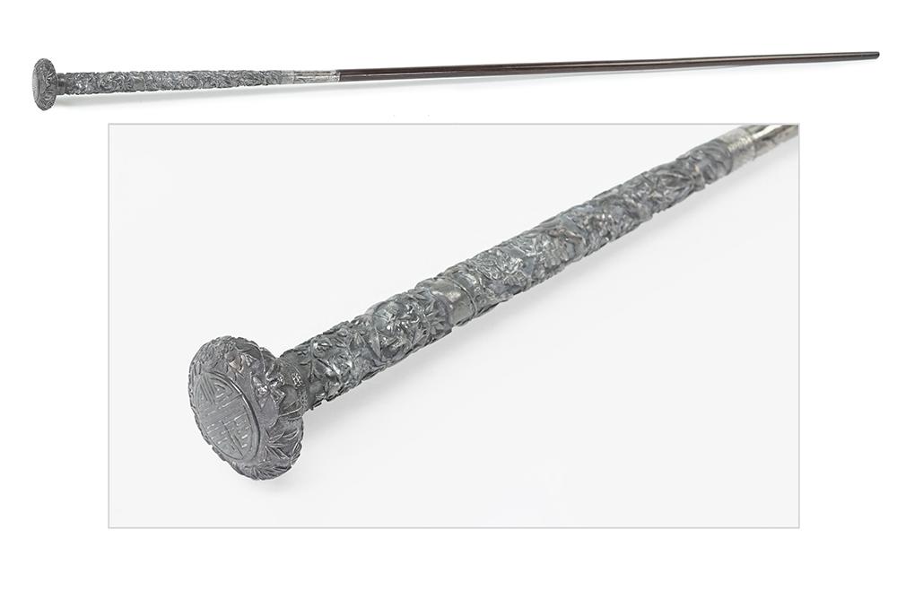 A Chinese Silver Handled Walking Stick. (1 of 1)