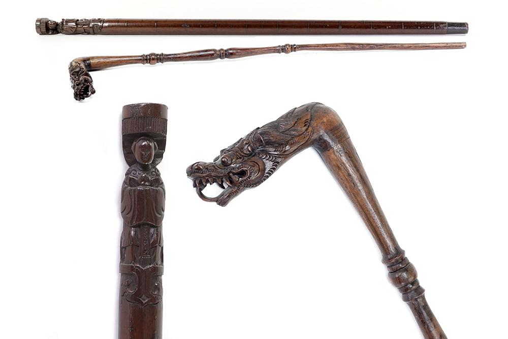 A Chinese Carved Wood Dragon Form Cane. (1 of 1)